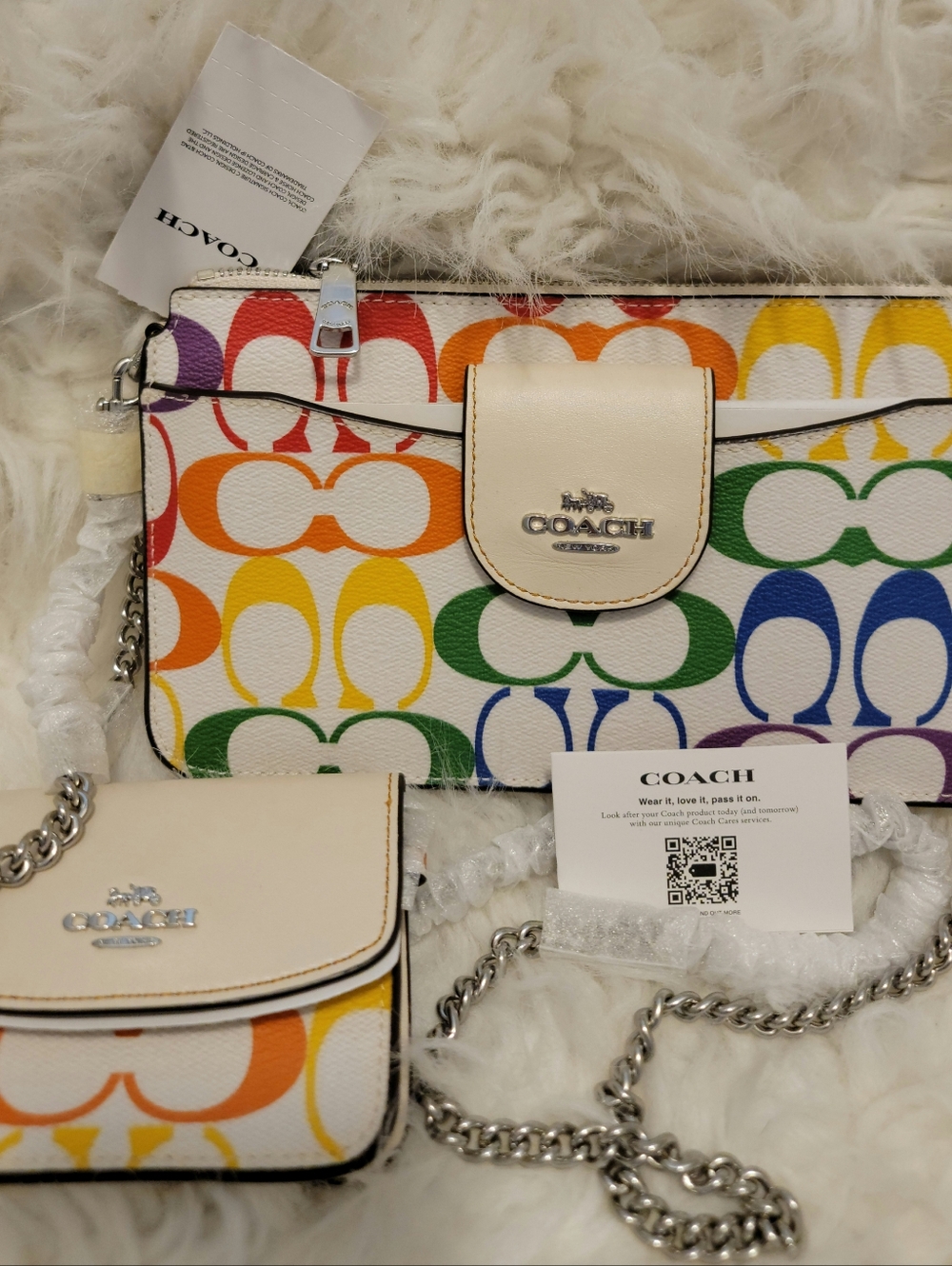 Coach Rainbow Signature Canvas Crossbody with Cream Leather Trim